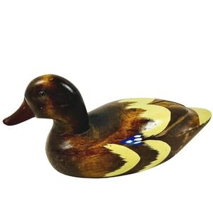 Vintage Hand Painted Wooden Duck Decoy Folk Art Figurine Rustic Cabin Decor